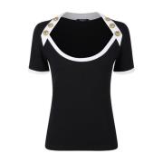 Balmain Svart T-shirt med knappdetaljer Black, Dam