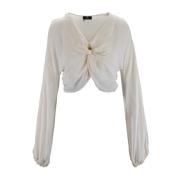 Elisabetta Franchi V-ringad Blus med Unik Detalj Beige, Dam