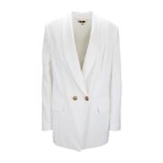 Elisabetta Franchi Guld Knapp V-ringad Blazer White, Dam