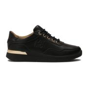 Kazar Svarta lädersneakers med guld accenter Black, Dam