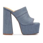 Kazar Denim mules med platå och hög klack Blue, Dam