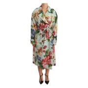 Dolce & Gabbana Silkeblomma Trenchcoat Wrap Jacka Multicolor, Dam