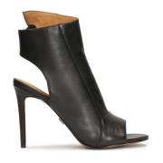 Kazar Svarta läder peep toe stövlar Black, Dam