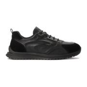 Kazar Modernt lädersneakers med framträdande präglingar Black, Herr