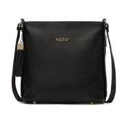 Kazar Svart läder messenger väska med clutch Black, Dam