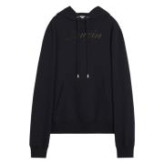 Lanvin Denim Logo Hoodie Manuskript Stil Black, Herr