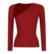 Courrèges Ribbstickad Slash Topp Red, Dam