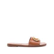 Valentino Garavani Brun Läder Platta Sandaler Brown, Dam