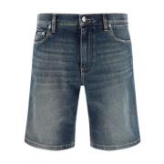 Dolce & Gabbana Snygga Denim Shorts med Monogram Plaque Blue, Herr