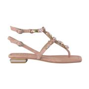 ALMA EN PENA Platt grekisk sandal med ankelrem Pink, Dam