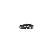 Valentino Garavani Studded Läderarmband med Justerbart Spänne Black, H...