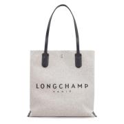 Longchamp Canvas Tote Bag med Lärdetaljer Beige, Dam