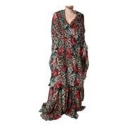 Dolce & Gabbana LeopardPrint Roses Silke Maxi Klänning Multicolor, Dam