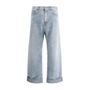 Valentino Baggy Bomulls Jeans med Logo Patch Blue, Herr