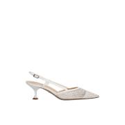 Lola Cruz Vit läder slingback sandal med strassapplikationer White, Da...