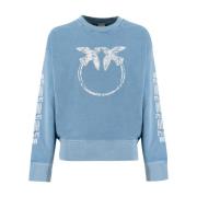 PINKO Sweatshirt med Love Birds brodyr Blue, Dam