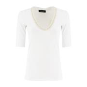 Fabiana Filippi Paljett Ribbad Bomull T-shirt White, Dam