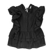 Munthe Elegant Rysch Detalj Svart Topp Black, Dam