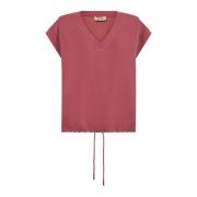 MOS MOSH Kortärmad V-ringad Sweatshirt Faded Rose Pink, Dam