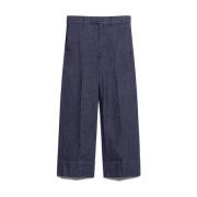 Max Mara Blå Cropped Wide Leg Denim Jeans Blue, Dam