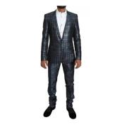 Dolce & Gabbana Silverblå Glänsande Slim Fit Kostym Blue, Herr