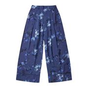 Munthe Blommig Bred Ben Byxor Navy Blue, Dam