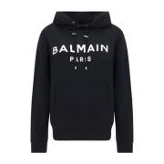 Balmain Svart Logotyp Tryckad Huvtröja Black, Herr