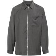 Givenchy Logo Plaque Zip-Up Shirt Gray, Herr