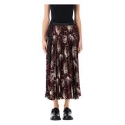 Sacai Burgundy Tryckt Veckad Midi Kjol Multicolor, Dam