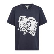 Part Two Navy Rose Print Tee Blue, Dam