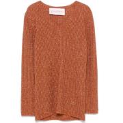 Valentino Lurex V-Neck Sweater Orange, Dam