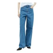 TotêMe Mid Rise Wide Leg Jeans Blue, Dam