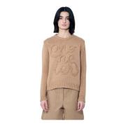 Moncler Broderad Logotyp Bomullstickad Tröja Beige, Dam