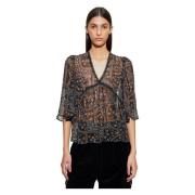 Antik Batik Elie genomskinlig topp Black, Dam