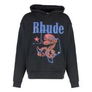 Rhude Bomullströja med tryck och ribbade detaljer Black, Herr