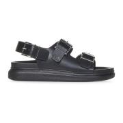 Alexander McQueen Svarta Läder Dubbelrem Sandaler Black, Herr