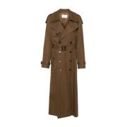 Saint Laurent Dubbelknäppt bomullstwill trenchcoat Brown, Dam