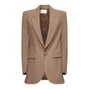 Saint Laurent Beige Silk Kavaj med Spetsiga Slag Brown, Dam