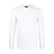 Emporio Armani Långärmad T-shirt i Lyocell/Bomull White, Herr