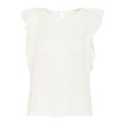 Cream Ärmelös Blus med Broderie Anglaise White, Dam