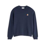 Maison Kitsuné Blå Fox Logo Crewneck Sweatshirt Blue, Herr