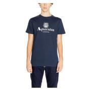 Aquascutum Blå Tryckt T-shirt Rund Hals Blue, Herr