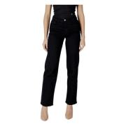 ICHI Svart dragkedja knapp jeans med fickor Black, Dam