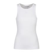 Ganni Vit Ribbstickad Tank Top White, Dam