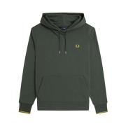 Fred Perry Grön huvtröja med dubbel randdetalj Green, Herr