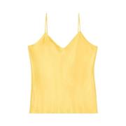 Brooks Brothers V-ringad silkes Charmeuse topp Yellow, Dam