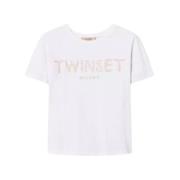 Twinset Broderad Logotyp Oval T-shirt White, Dam