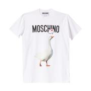 Moschino Vit Bomull T-shirt med Luisa Gås Tryck White, Dam