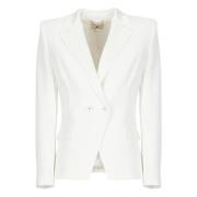 Elisabetta Franchi Ivory Blazer med Klassisk Revers Beige, Dam