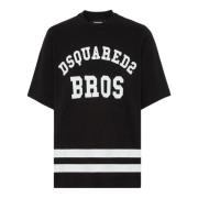 Dsquared2 Svart Bomull Jersey T-shirt med Kontrastremsor Black, Herr